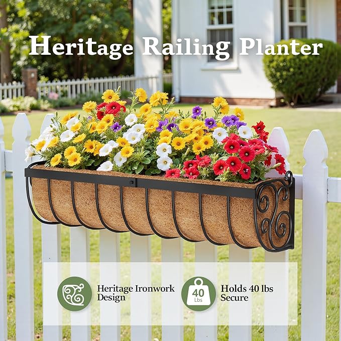 Railing Planter Boxes, 24 Inch Window Boxes Planters, Balcony Planters - Image 3
