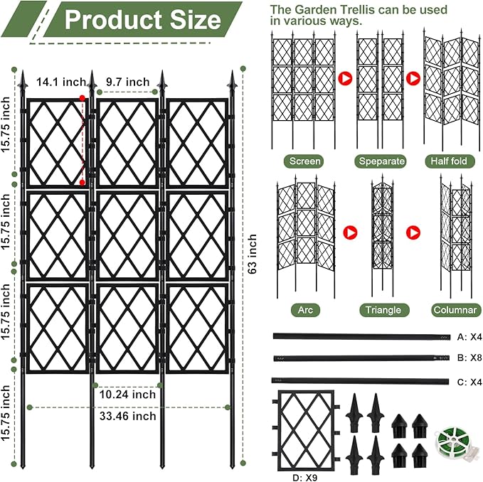 5.25FT Garden Trellis for Climbing Plants Outdoor, Metal Wall Lattice Climbing - Image 2
