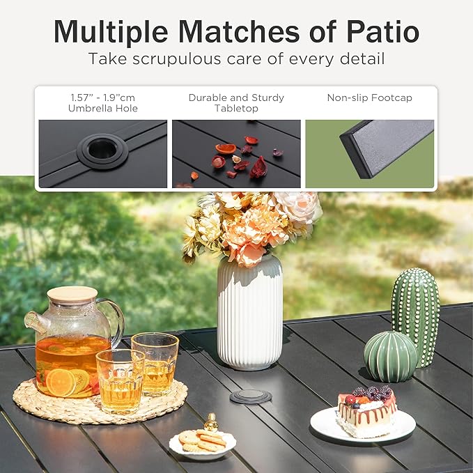 PHI VILLA 6-Person Outdoor Metal Steel Slat Dining Rectangle Table - Image 6