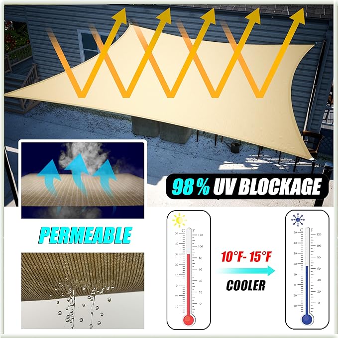 Amgo 12' x 12' x 12' Red Triangle Sun Shade Sail UPF50+ Canopy Awning AGSLT - Image 4