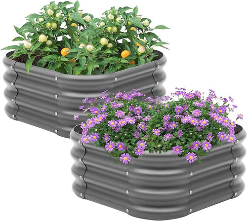 2-Pack 2x1ft Galvanized Raised Garden Bed, Outdoor Planter Bed, Metal Planter by Besebay