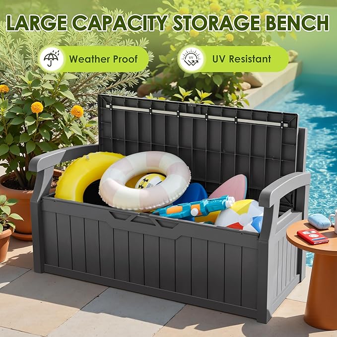 Greesum 80 Gallon Outdoor Storage Bench, Resin Patio Furniture - Image 6