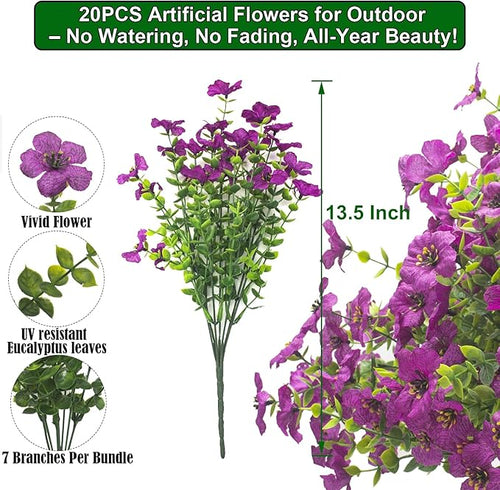 20 Bundles Artificial Flowers for Outdoors, UV Resistant Fake Plants Flowers - Image 2
