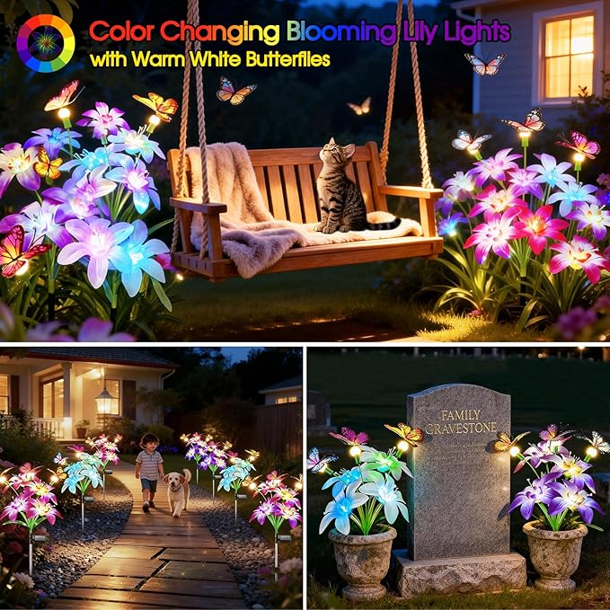 Garpar Solar Lily Lights with Swaying Butterflies, Upgraded Garden Solar Lights - Image 4