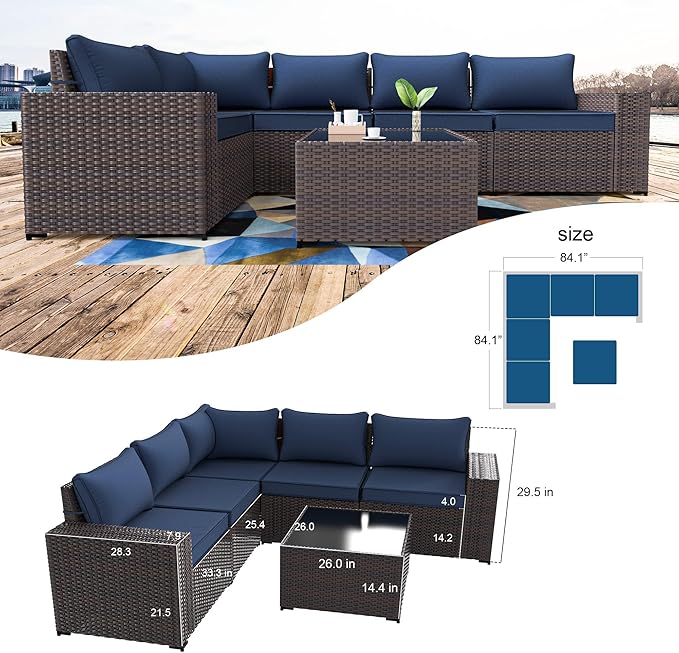 Kullavik 9 Pieces Outdoor Patio Furniture Set, PE Wicker Rattan Sectional Sofa - Image 8