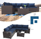 Kullavik 9 Pieces Outdoor Patio Furniture Set, PE Wicker Rattan Sectional Sofa - Image 8