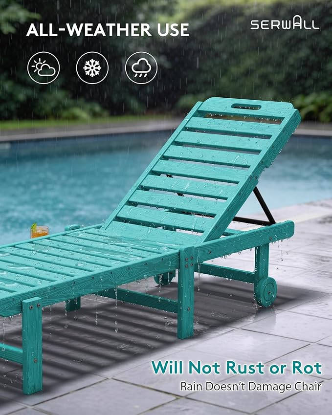 SERWALL Patio Chaise Lounge Chair, HDPE Outdoor Lounge Chair - Image 7