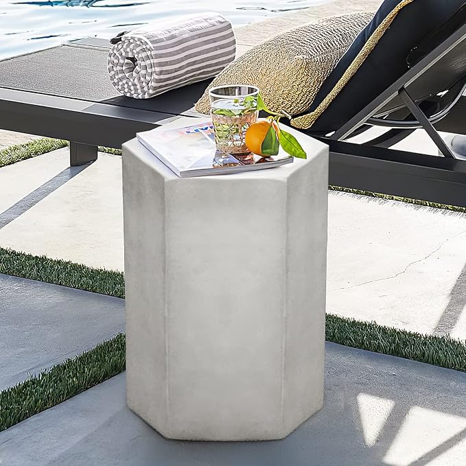 COSIEST Concrete Accent Table, Hexagon Patio Side Table 14.5''Wx20''H, Modular by COSIEST