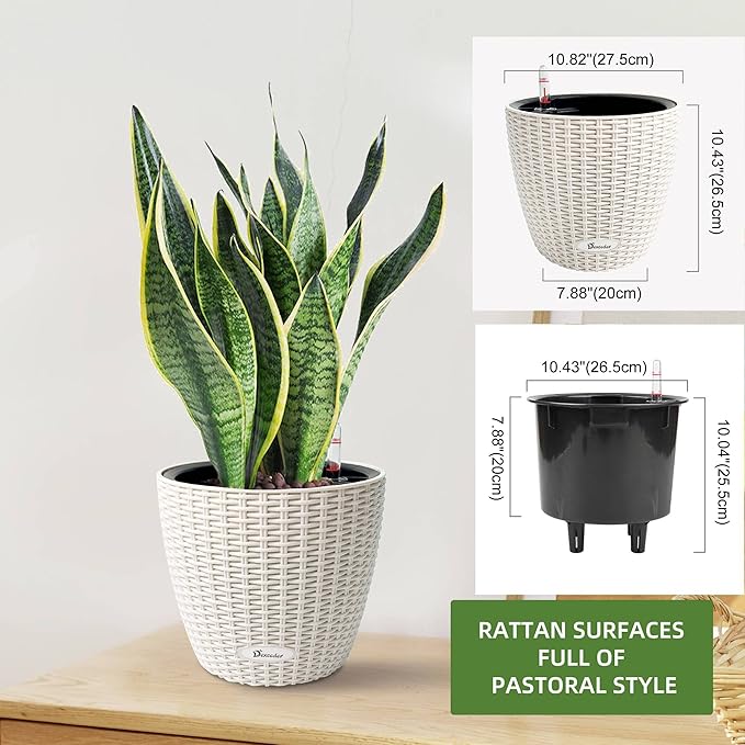 Dexceder 11x10 Inches Rattan Self Watering Planter Indoor Outdoor, Inner Pot - Image 3