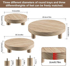 3 Pcs Wood Plant Stand Indoor Outdoor, Round Wood Riser - Image 4