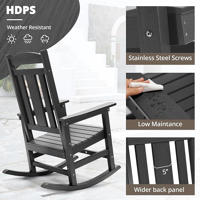 LUE BONA Outdoor Rocking Chairs Set of 4, Weather Resistant HDPS Poly Rocker - Image 5