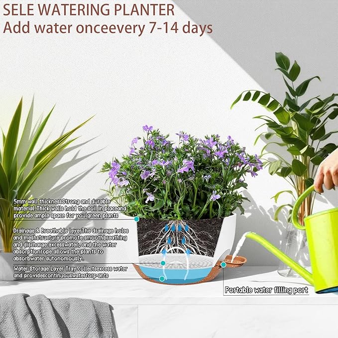 2 Pack 12 Inch Self Watering Hanging Planters - Image 7