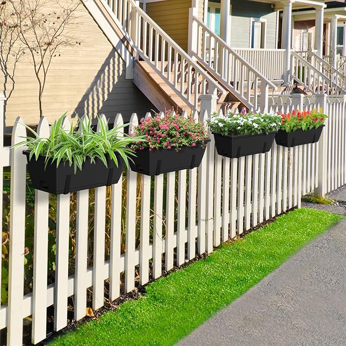 CADUKE 6 PCS Railing Planter Boxes, 17 Inch Deck Rail Planters - Image 2