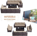 Kullavik 12 Pieces Outdoor Patio Furniture Set PE Wicker Rattan Sectional Sofa - Image 5