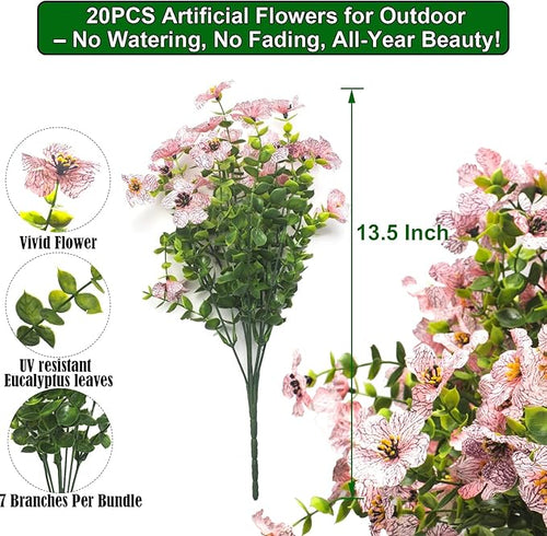20 Bundles Artificial Flowers for Outdoors, UV Resistant Fake Plants Flowers - Image 2