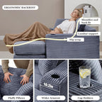 HANXIN 62" Chaise Lounge Chair Indoor, Oversized Corduroy Boneless Convertible - Image 5