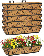Y&M 24 Inch Window Deck with Coco Liner, Fence Metal Hanging Flower Planter by YM