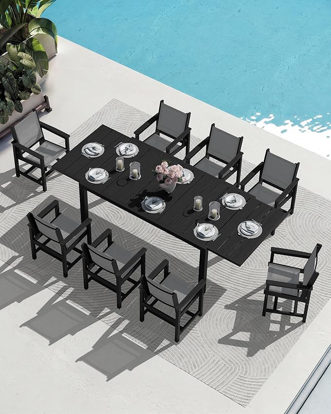 SERWALL 9-Piece Outdoor Dining Set, All Weather HDPE Patio Furniture Set - Image 9