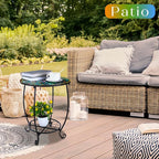 Outdoor Side Table Round Small Mosaic Patio Accent Indoor End Plant Coffee Tea - Image 2