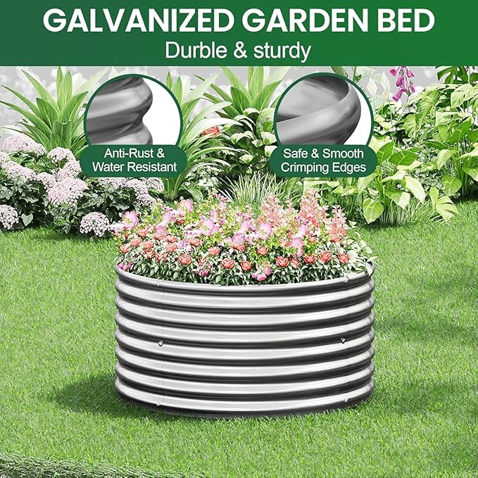 5 Pack 2x2FT Round Corrugated Galvanized Steel Raised Garden Bed Outdoor - Image 5