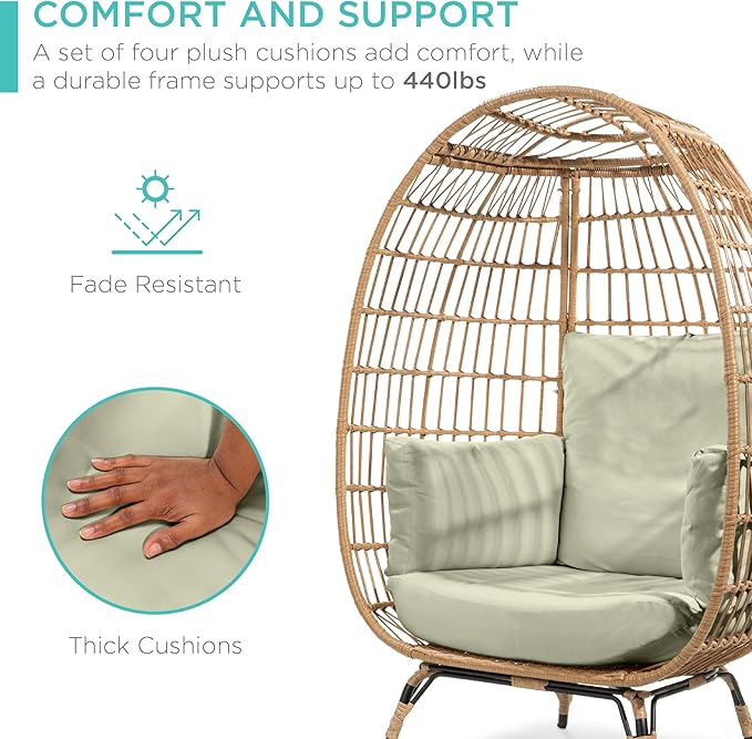 Best Choice Products Wicker Egg Chair, Oversized Indoor Outdoor Lounger - Image 7