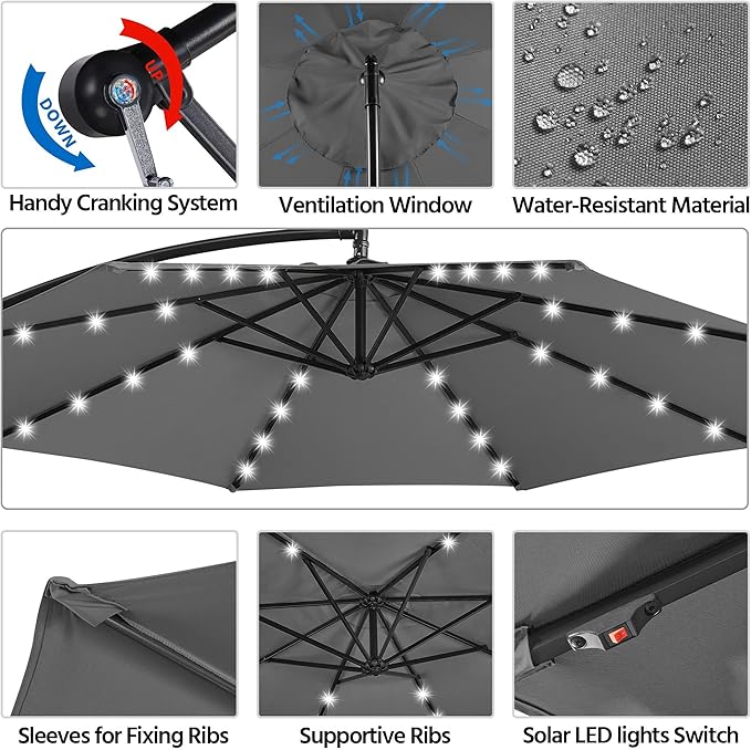 Yaheetech 10FT Solar Offset Umbrella - Image 5