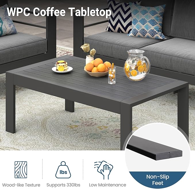 Modern Aluminum Outdoor Coffee Table, All-Weather Metal Rectangle Table - Image 7