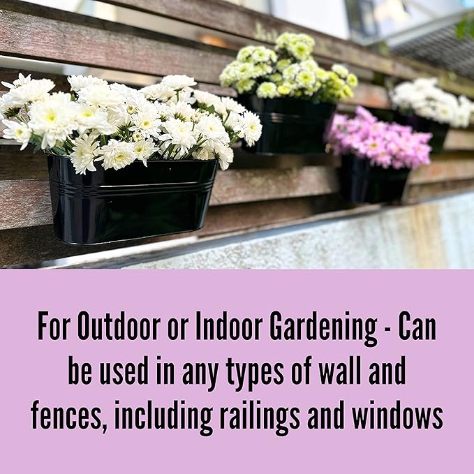 LaLaGreen Rail Planter Outdoor Plants Black Metal Iron Fence Hanging Flower - Image 9