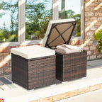 Tangkula 2 Pieces Patio Ottomans, Patiojoy Hand-Woven PE Rattan Side Table - Image 4