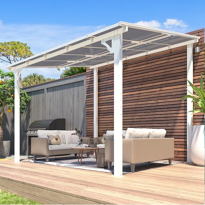 AECOJOY 10' x 8' Pergolas and Gazebos on Clearance in White, Large Wall Mounted by AECOJOY