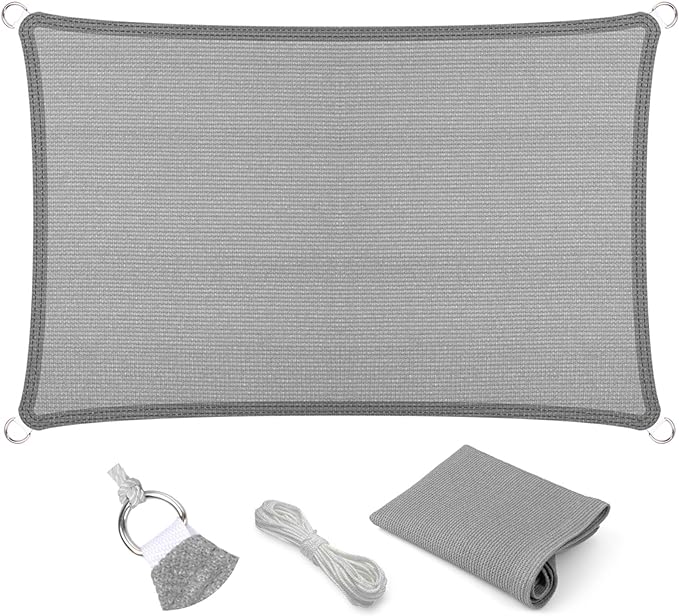 Eden's Decor Straight Flat-Edged Sun Shade Sail Rectangular 11' x 19' Grey by EdensDecorInc