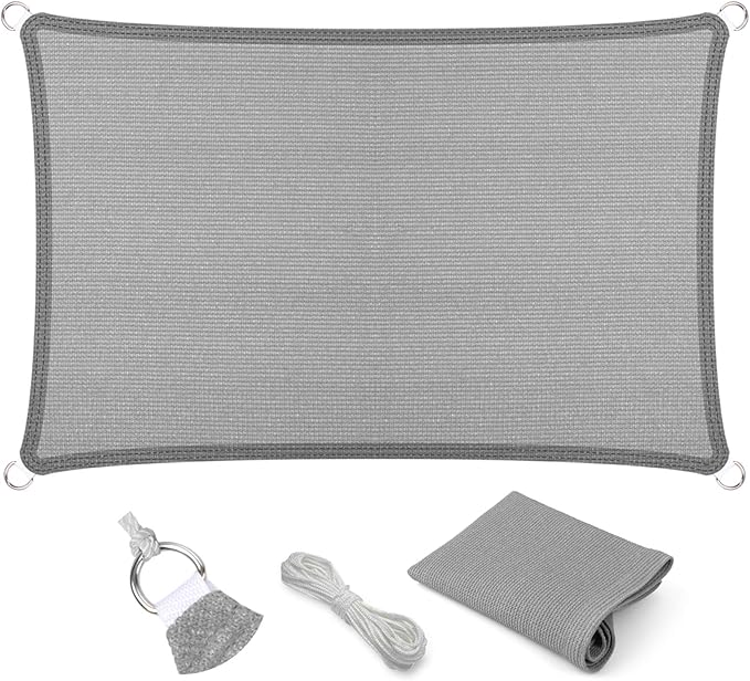 Eden's Decor Straight Flat-Edged Sun Shade Sail Rectangular 13' x 22' Grey by EdensDecorInc