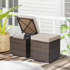 RELAX4LIFE Wicker Outdoor Storage Ottoman, 2-Piece Rattan Footstool w/Removable - Image 9
