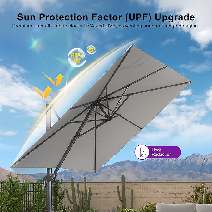 PURPLE LEAF Patio Umbrella 8' X 8' Rectangle Cantilever Umbrella Large Aluminum - Image 7