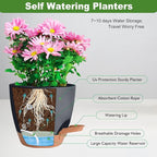 Plant Pots Pack of 5, 7/6.5/6/5.5/5 Inch Self Watering Planters - Image 3