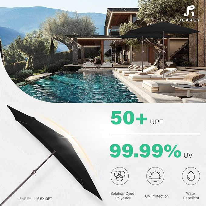 JEAREY 6.5x10 ft Rectangular Patio Umbrellas Rectangle Outdoor Umbrella - Image 5