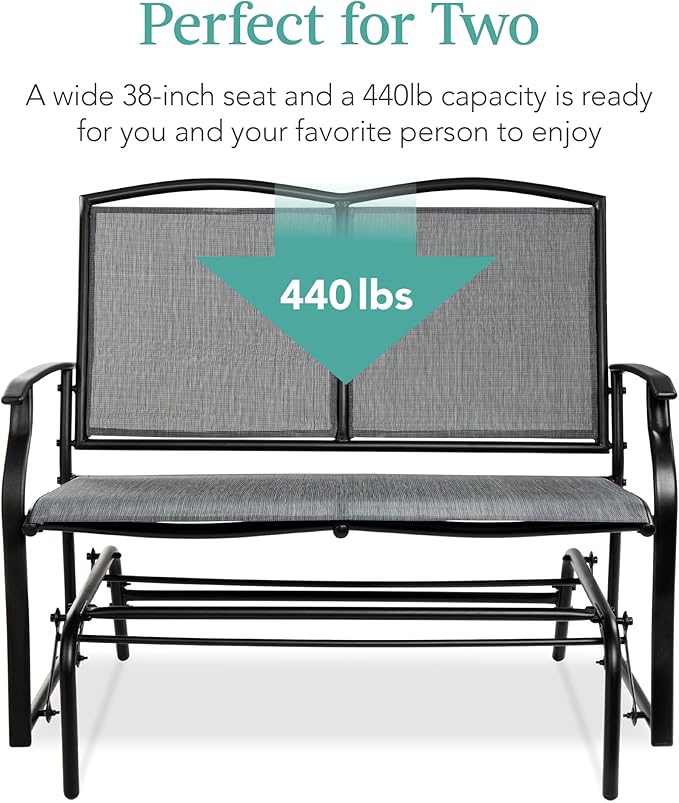 Best Choice Products 2-Person Outdoor Patio Swing Glider Steel Bench Loveseat - Image 6