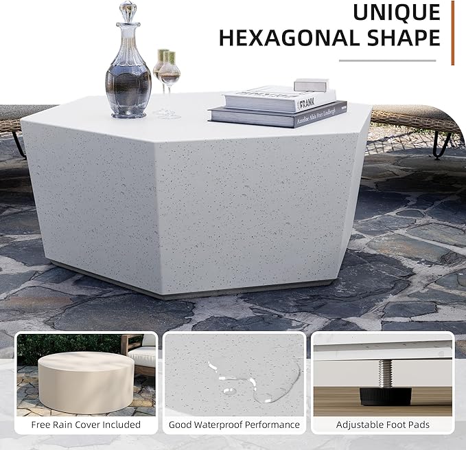 UPHA Outdoor Hexagon Coffee Table, Small Modern Minimalist Accent Tables - Image 5