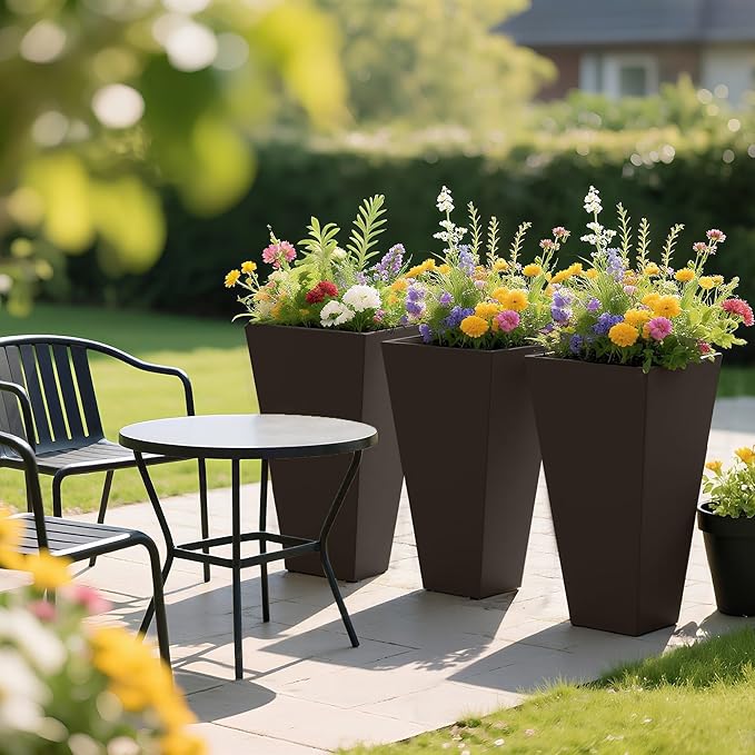 Outsunny Tall Planters for Outdoor Plants Set of 3, 28 in Taper Planters - Image 8