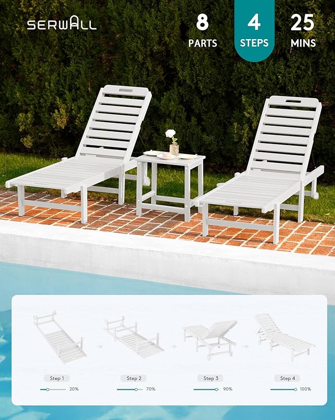 SERWALL Outdoor Chaise Lounge Set of 6, HDPE Pool Lounge Chair - Image 9
