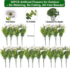 20 Bundles Artificial Flowers for Outdoors, UV Resistant Fake Plants Flowers - Image 2