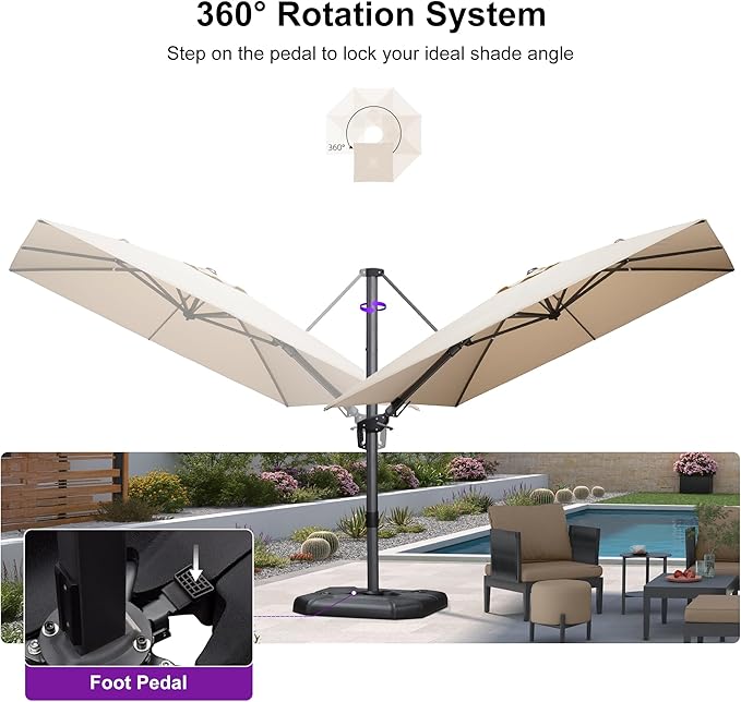 PURPLE LEAF 9' X 12' Left-right Tilt Patio Umbrella Outdoor Cantilever Swivel - Image 7