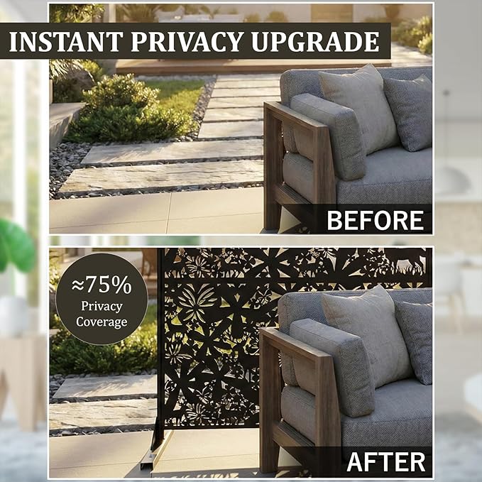 Metal Privacy Screen Outdoor 6FT – Freestanding Laser Cut Steel Garden Divider - Image 5