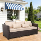 Outdoor Furniture Couch 3 Seater Sofa Outdoor Brown Wicker Sofa Deep Seat High - Image 3