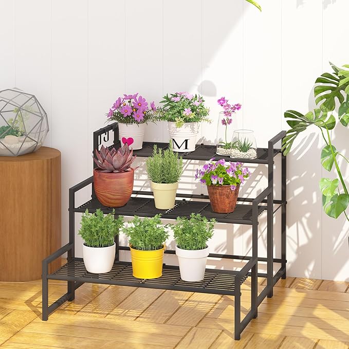 Garden 4 you 3 Tier Metal Plant Stand Outdoor Indoor Waterproof, Stackable - Image 2