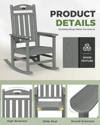 Oversized Outdoor Rocking Chairs Set of 2, High Back Porch Rocker Chair - Image 6