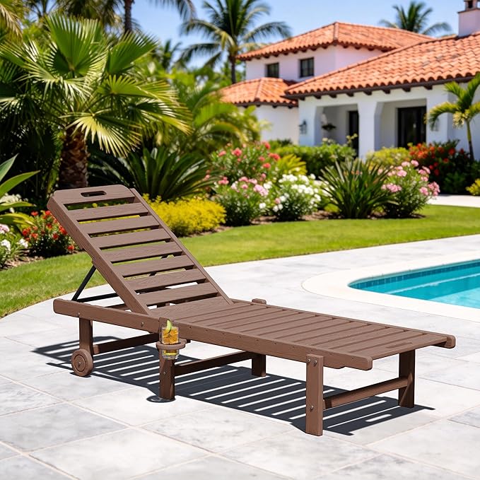 SERWALL Patio Chaise Lounge, HDPE Outdoor Lounge Chair - Image 2