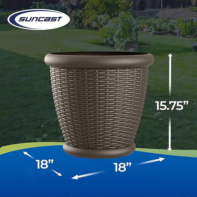 Suncast 4 Pack Wicker Planter w/ Drillable Drain Holes, Decorative - Image 3