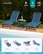 SERWALL Outdoor Chaise Lounge Set of 6, HDPE Pool Lounge Chair - Image 9