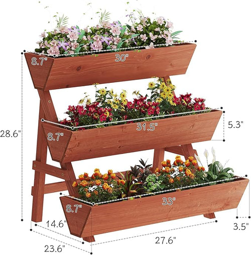 3-Tiers Wooden Raised Garden Bed, Wood Planter Box - Image 2